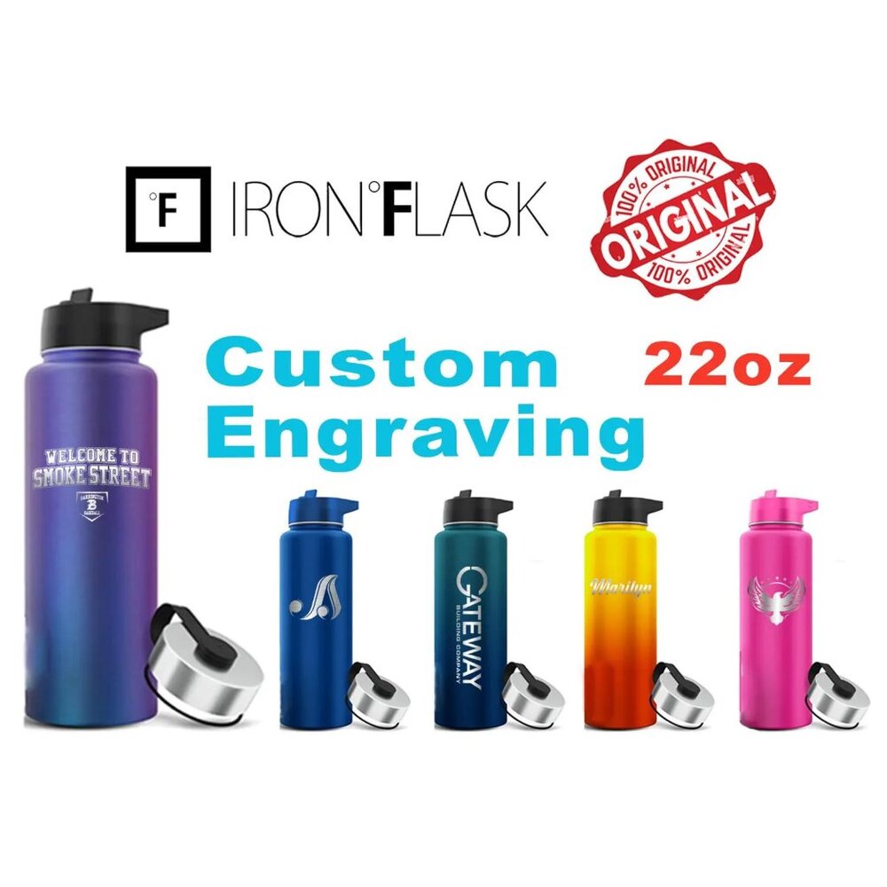 Personalized Iron Flask Water Bottle: Laser Engraved 22oz Stainless Steel, Laser